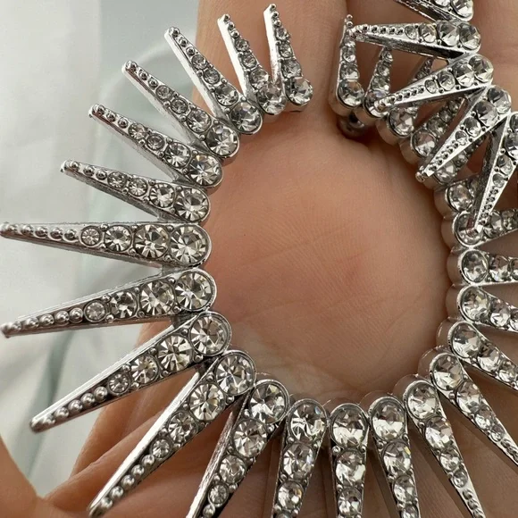 Lux! Silver Spike Rhinestone Hoop Earring – 40mm Statement Sparkle Circle - Picture 13 of 14